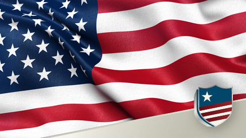 American flag with myheroes shield